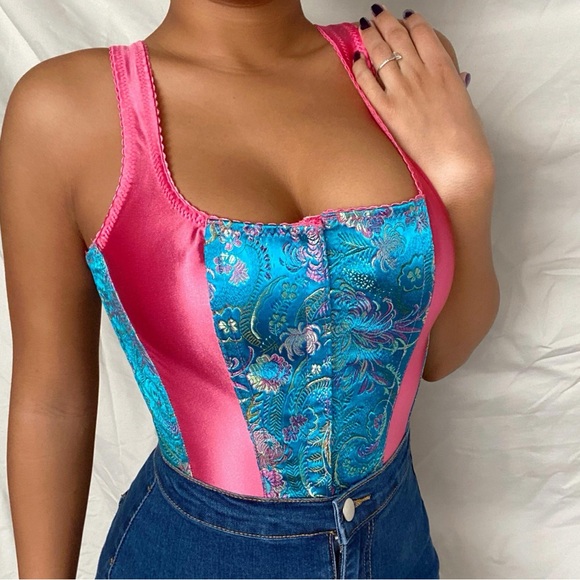 fredricks of hollywood Tops - Vibrant Pink and Blue Floral corset